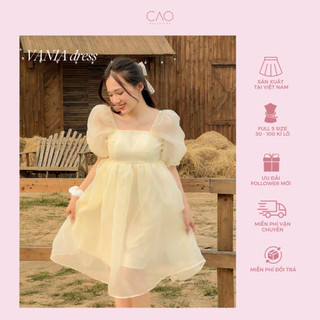 Đầm Dự Tiệc Vania Dress Thiết Kế Voan Kính Tay Bồng Cổ Vuông CaoCaobycaochen 4 Màu Trắng Vàng Hồng Xanh Có Bigsize