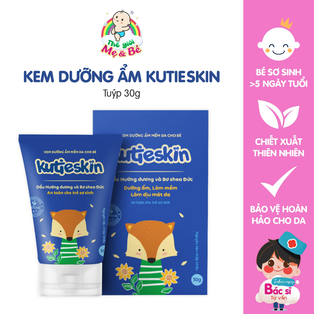 Kutieskin - Kem dưỡng ẩm chống nứt nẻ, giúp da mềm mịn, hỗ trợ chữa các bệnh viêm da (Tuýp 30g)