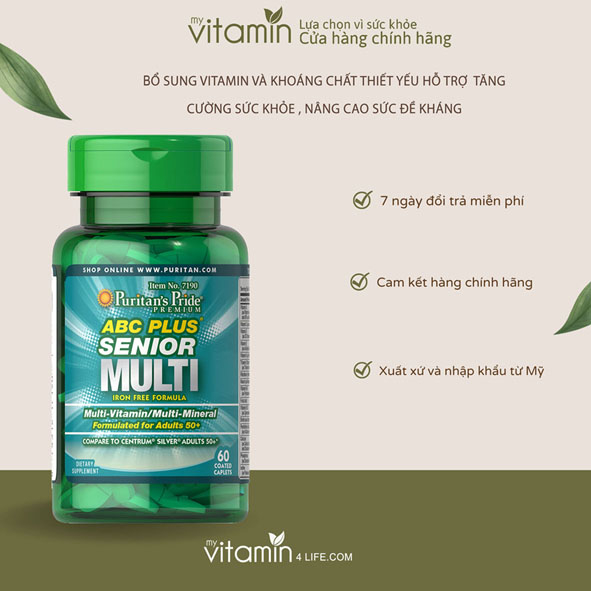 Vitamin tổng hợp cho người cao tuổi ABC senior Multi vitamin lọ 60 viên của Puritan's Pride
