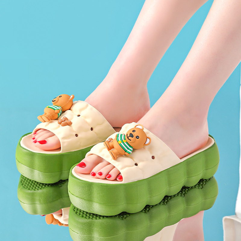 Dép bánh mì đế đám mây siêu nhẹ cho nữ hình gấu quai ngang dễ thương ms9016umei đế cao