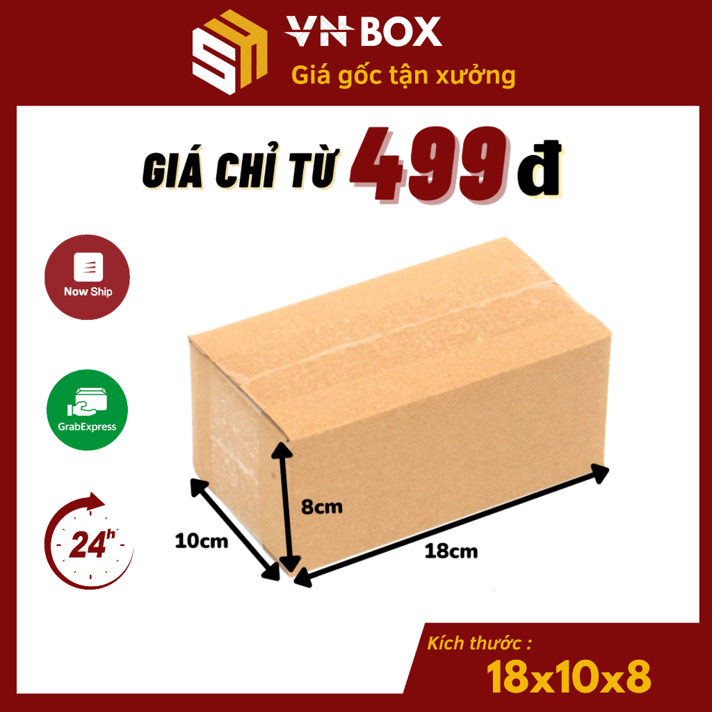 18x10x8 Combo 100 Hộp carton đóng hàng, hộp giấy gói hàng đựng phụ kiện, mỹ phẩm, ốp điện thoại giá xưởng - VN Box