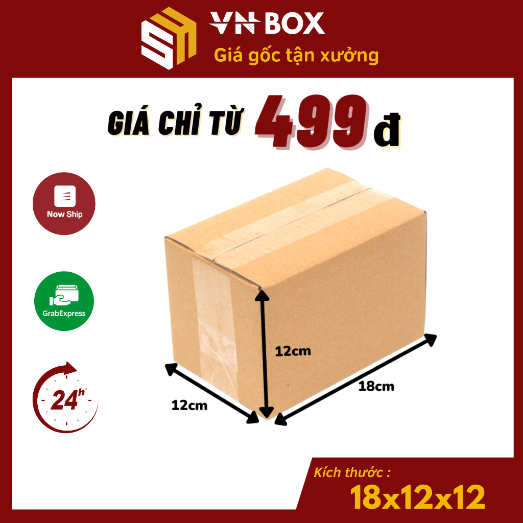 18x12x12 Combo 100 Hộp carton đóng hàng, hộp giấy gói hàng giá rẻ - VN Box