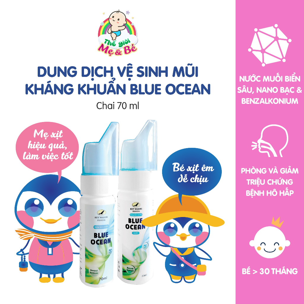 Xịt muối Blue Ocean vệ sinh mũi, kháng khuẩn, bảo vệ hô hấp cho mẹ và bé (Chai 70ml)
