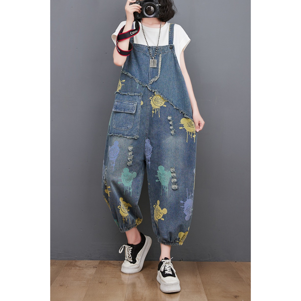 Quần yếm bigsize dáng suông chun gấu thời trang