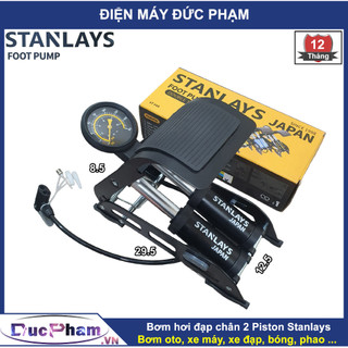 Bơm hơi đạp chân đa năng 2 ống Stanlays Kirito, bơm ô tô, xe máy, xe đạp, bóng, phao.