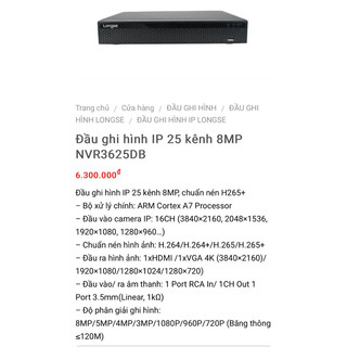 Đầu ghi hình ip 25 kênh onvif 8mp longse nvr3625db