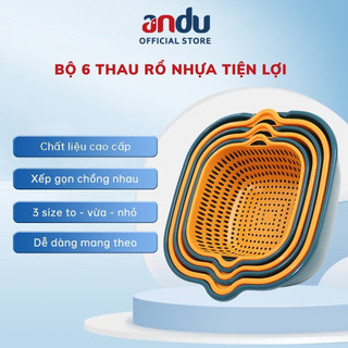 Sét Rổ 6 Món Kèm Thau, Rổ Rửa Rau Củ Chất Liệu Nhựa Cao Cấp, Đựng Đồ Đa Năng
