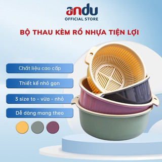 Rổ Rửa Rau Kèm Chậu, Bộ Thau Rổ Nhựa Tiện Lợi Đường Kính 18-23-26cm