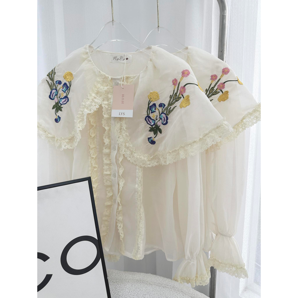 SET ÁO NUDE VIỀN BÈO HOA + SHORT XANH BO EO XẾP