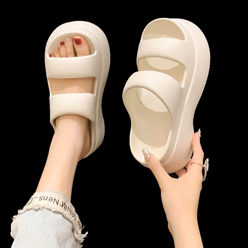 Dép nữ quai ngang dép bánh mì 2 quai độn đế 7cm tôn dáng