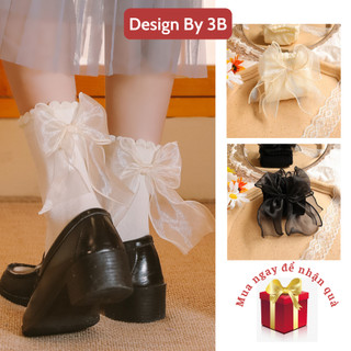 Tất lolita cổ cao nữ dài có nơ đen trắng phong cách Nhật Bản Design By 3B cosplay