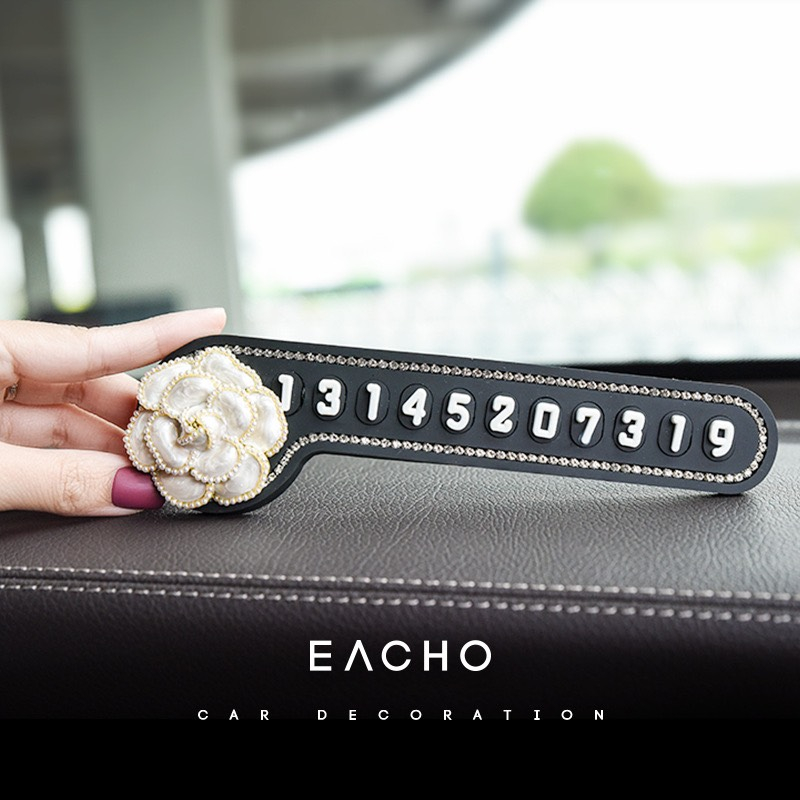 Bảng Số Điện Thoại Dừng Đỗ Trên Xe Ô Tô Hình Hoa Trà Đính Đá Cao Cấp