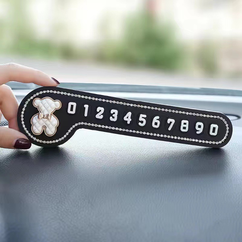 Bảng Số Điện Thoại Dừng Đỗ Trên Xe Ô Tô Hình Hoa Trà Đính Đá Cao Cấp