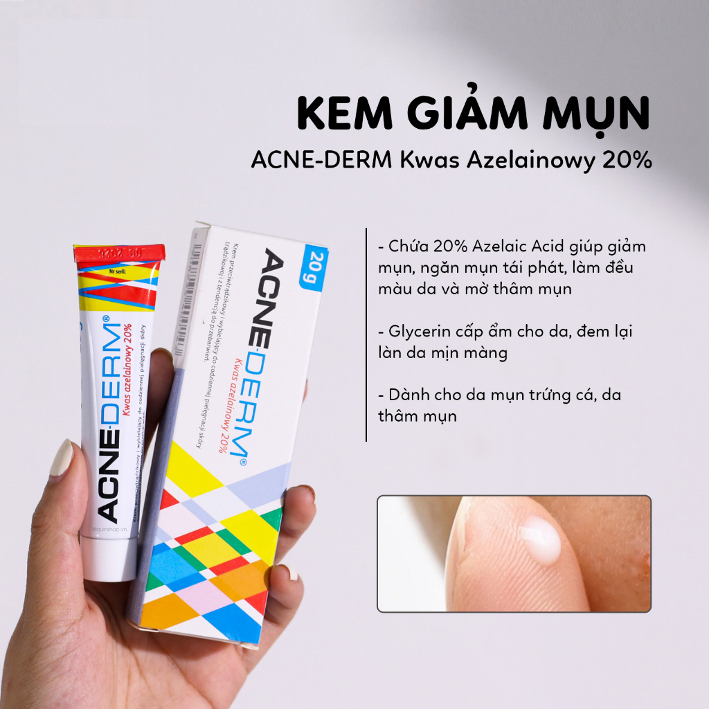 Kem Acne Derm 20% giảm mụn thâm mờ nám, mụn trứng cá sáng da - Acid Azelaic 20% 20g