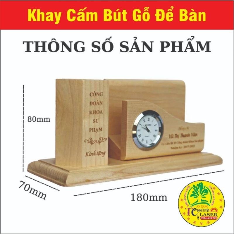 Khay Cắm Bút Gỗ Cao Cấp Maple Đồng Hồ Để Bàn