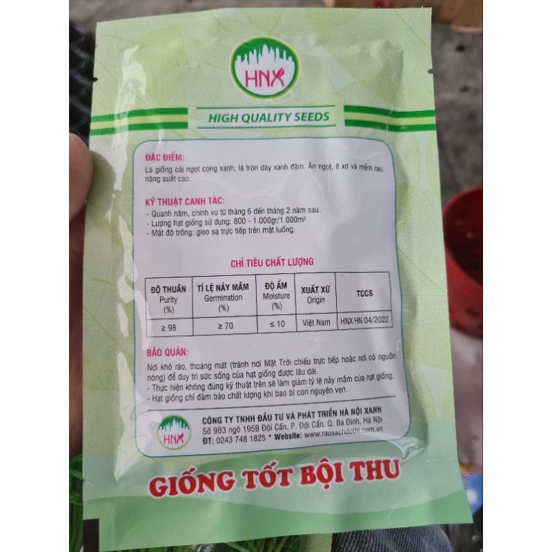 Hạt giống cải ngọt cọng xanh gói 20gr