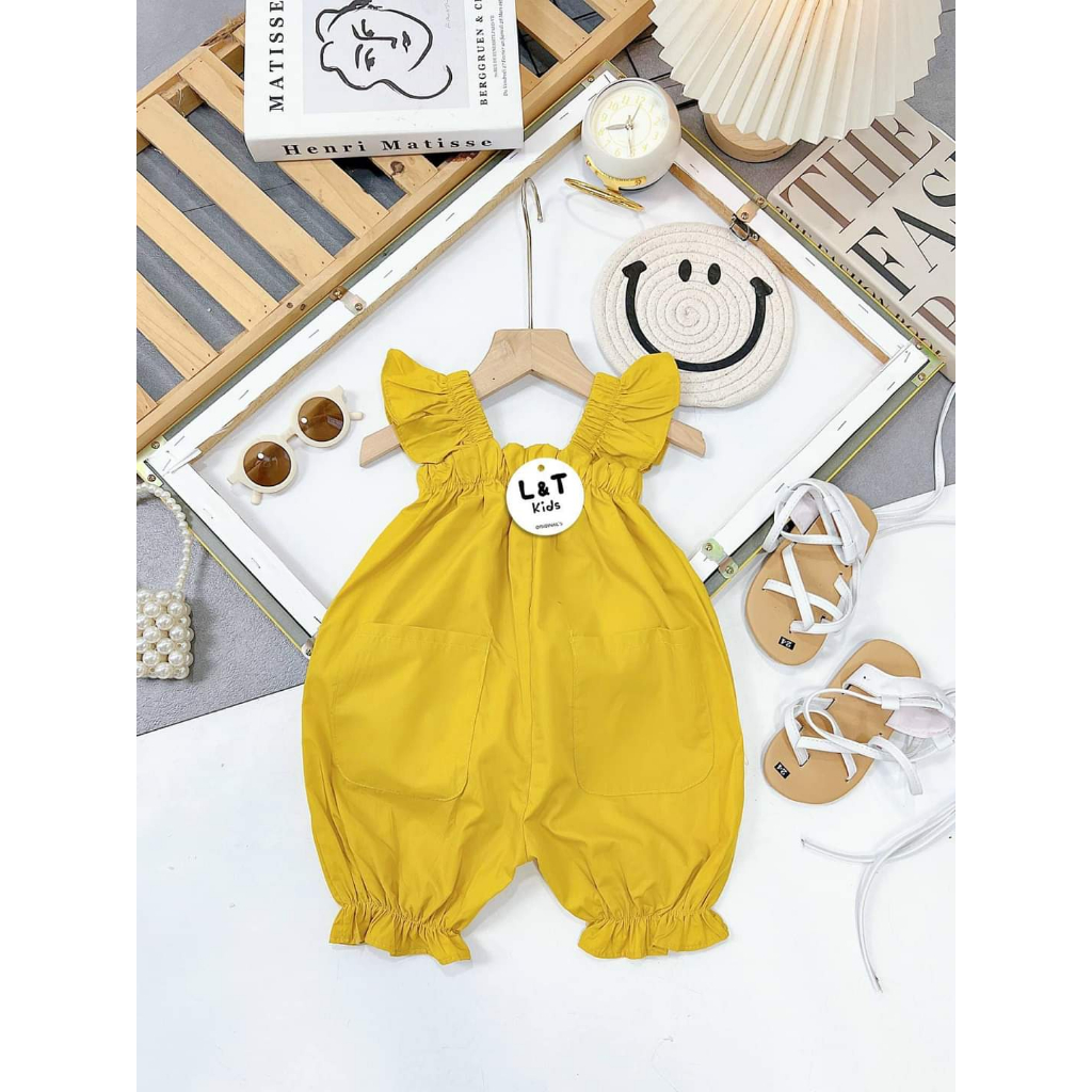 Jum bé gái, Jum 2 dây cánh tiên bo chân có túi 2 bên chất đũi lụa cho bé gái J001