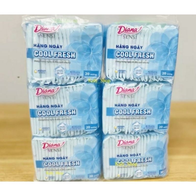 🏰HCM 🏰 Lốc 6 gói băng vệ sinh Diana hàng ngày cool fresh 20+2 miếng /1 gói