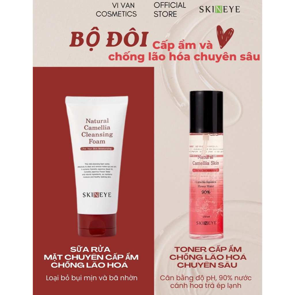 Combo Sữa Rửa Mặt Tẩy Trang 200ML , Nước Hoa Hồng 150ML Chuyên Cấp Ẩm , Chống Lão Hoá SKINEYE - ( Vivan _ Cosmetics )