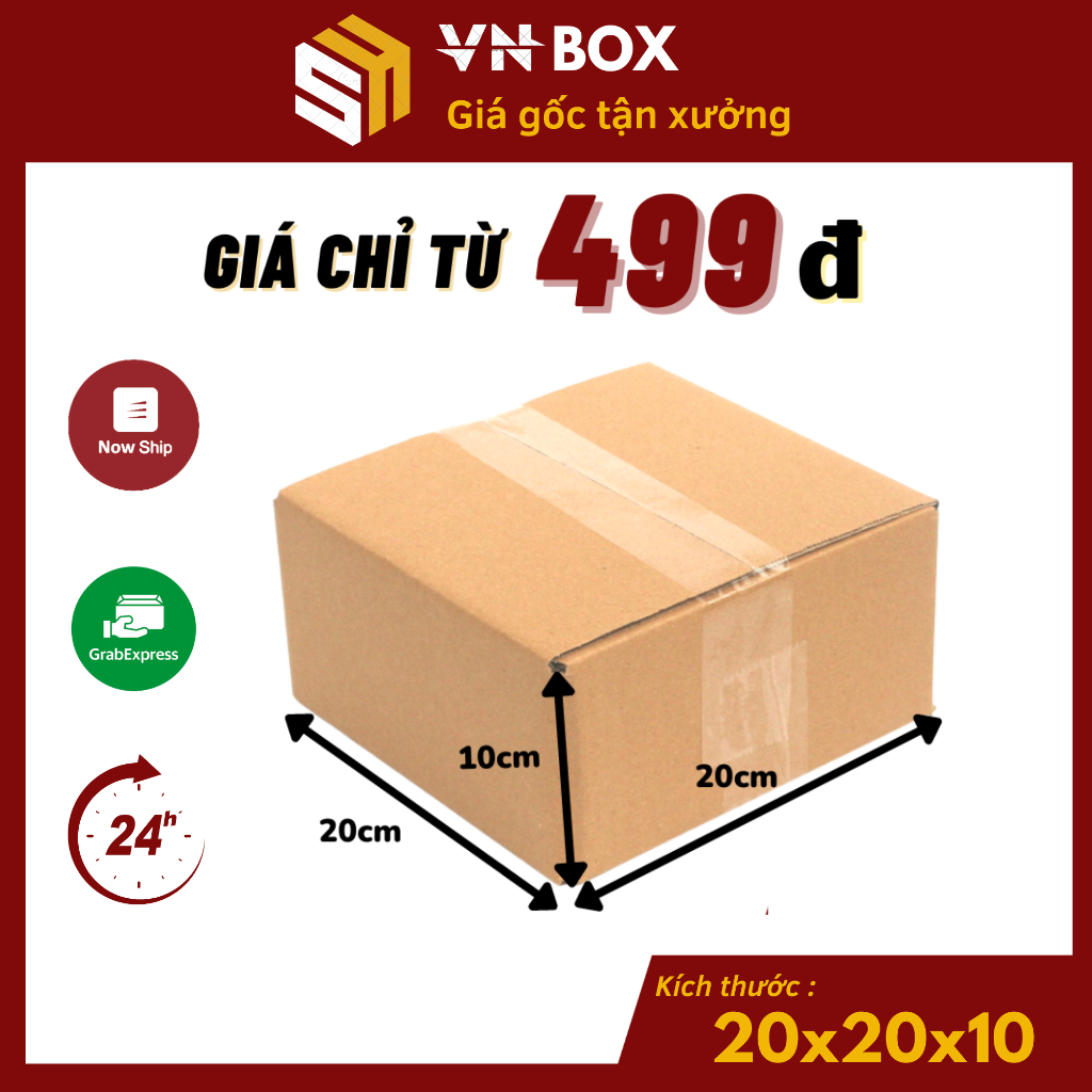 20x20x10 Hộp carton đóng hàng, hộp giấy gói hàng đựng mỹ phẩm, phụ kiện - VN Box