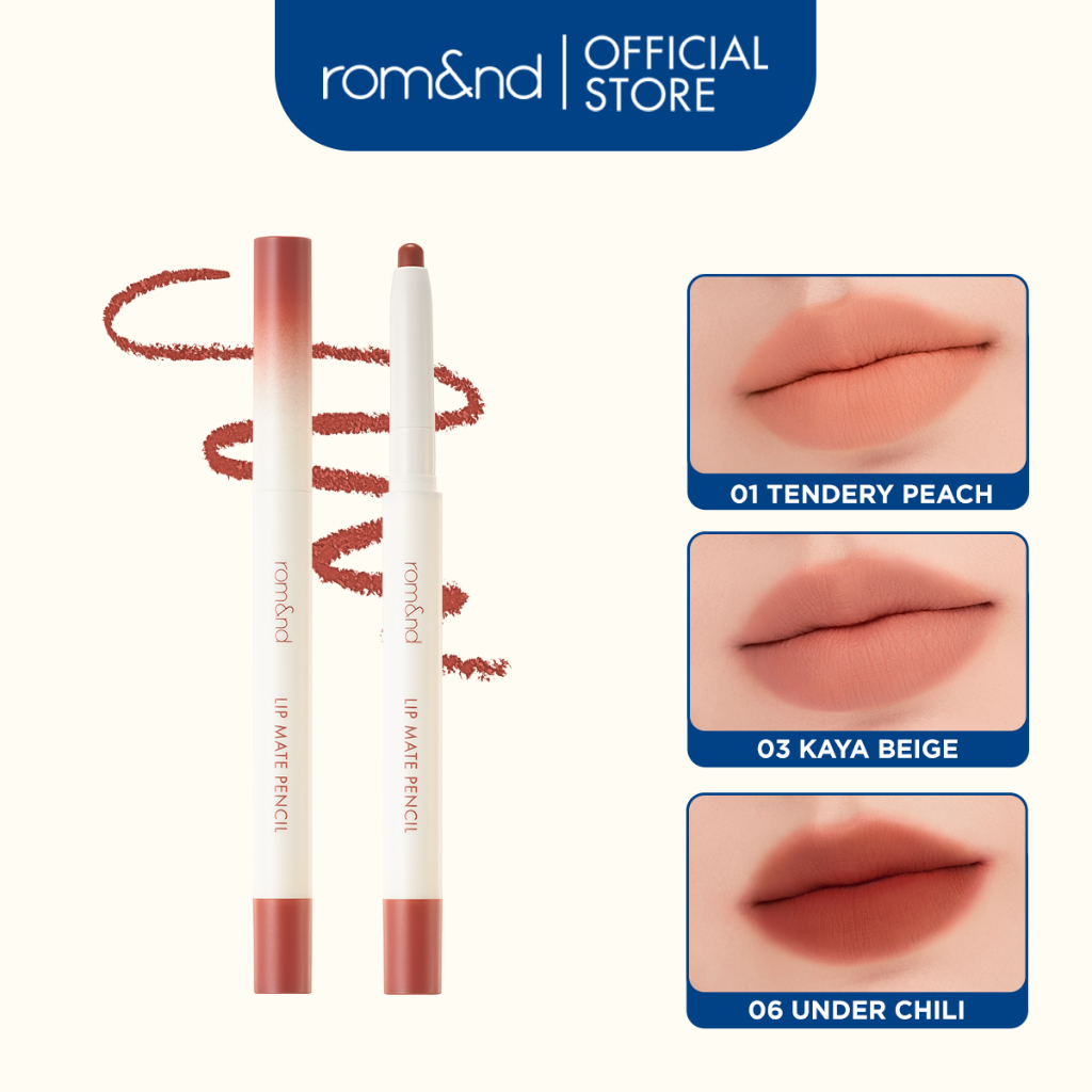 [Rom&nd] Chì kẻ viền môi mịn lì, kèm cọ tán Hàn Quốc Romand Lip Mate Pencil - Be OVEEER Shade - 0.5g