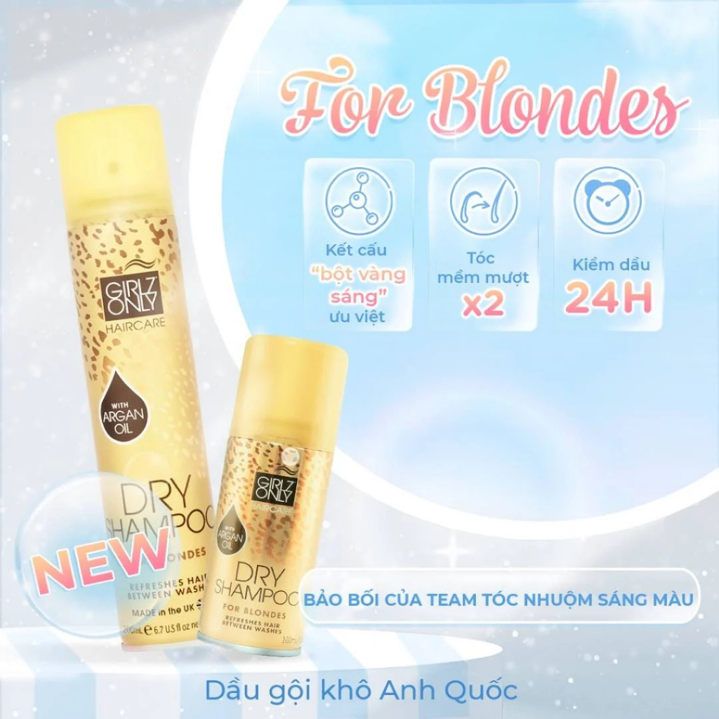 Dầu Gội Khô Girlz Only Dry Shampoo For Blondes Vàng Dành Cho Tóc Sáng Màu 200ml