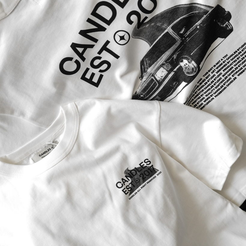 Áo thun nam nữ oversize CANDLES BW CAR hình in sắc nét cotton 100% 280gsm chính hãng