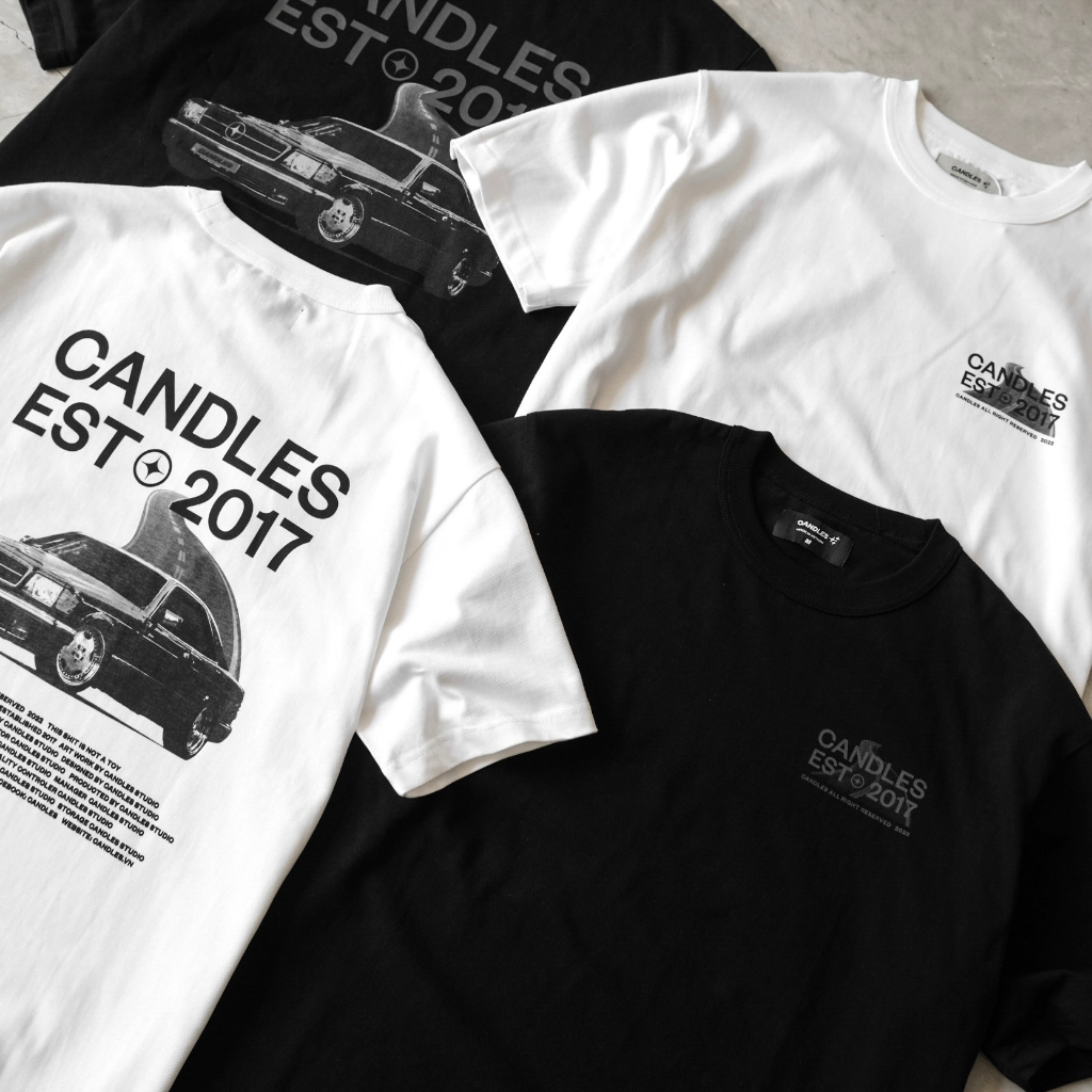 Áo thun nam nữ oversize CANDLES BW CAR hình in sắc nét cotton 100% 280gsm chính hãng