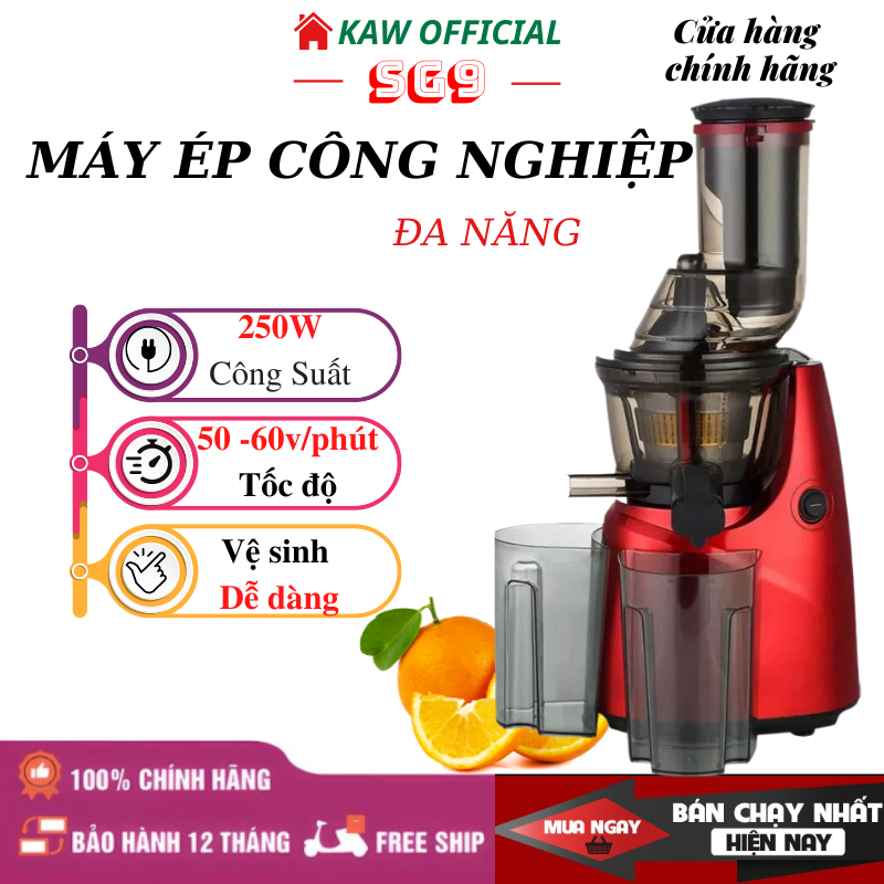 Máy ép chậm công nghiệp KAW, Công suất lớn 250W, Công nghệ tách nước giữ nguyên dưỡng chất, Bảo hành 12 tháng