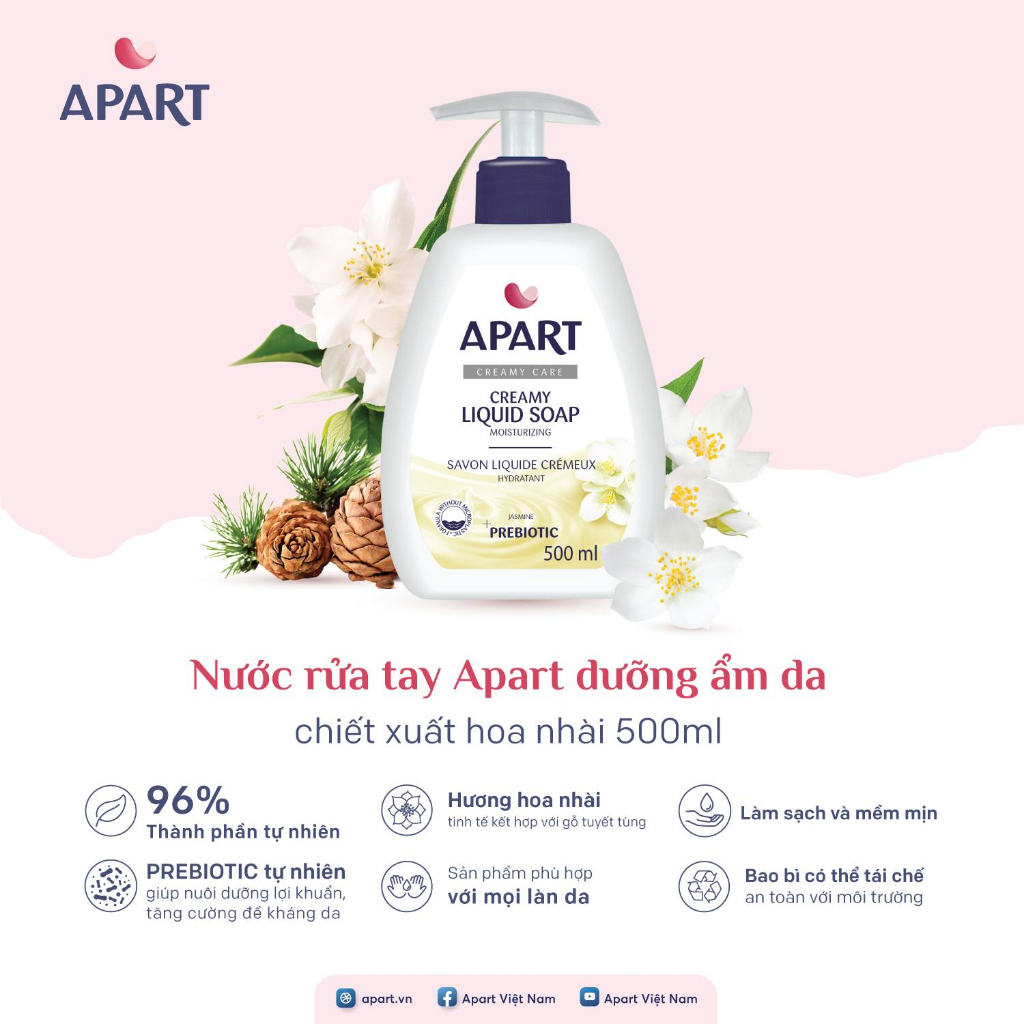 Nước rửa tay dưỡng ẩm da Apart chiết xuất hoa nhài 500ML