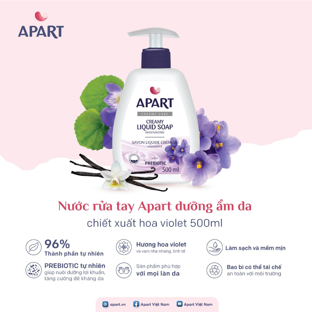 [Tặng rửa tay khô 100ml] Nước rửa tay dưỡng ẩm da Apart chiết xuất hoa violet 500ML