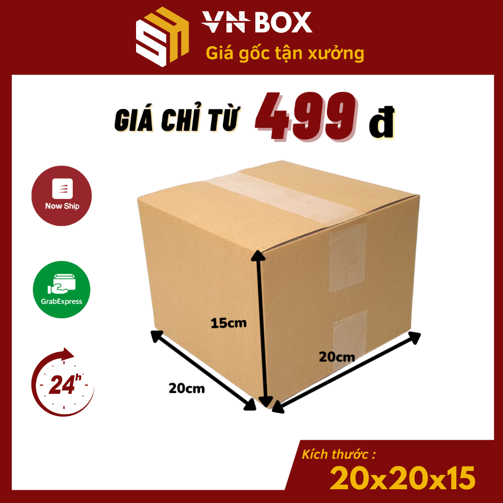 20x20x15 Combo 100 Hộp carton đóng hàng, hộp giấy gói hàng ship Cod - VN Box