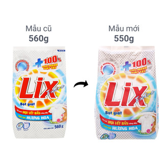  Bột giặt Lix Extra hương hoa bịch 550g - xà bông giặt quần áo thơm lâu bền vải loại bỏ vết bẩn cứng đầu 