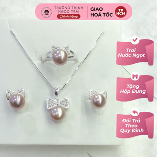 Bộ trang sức bạc 925 đính ngọc trai màu hồng tím - ngọc trai trường thịnh