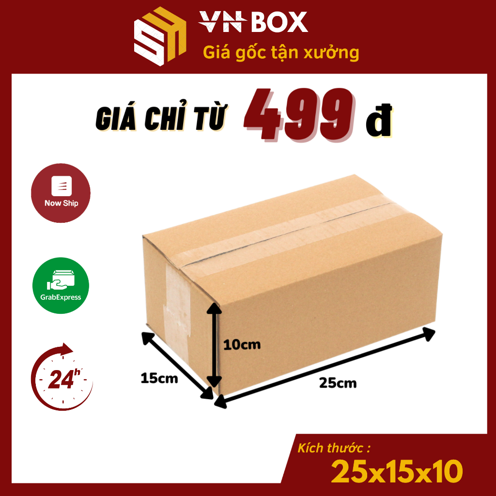 25x15x10 Combo 100 Hộp carton đóng hàng, hộp gói hàng đựng phụ kiện, dầu gội, mỹ phẩm giá xưởng - VN Box