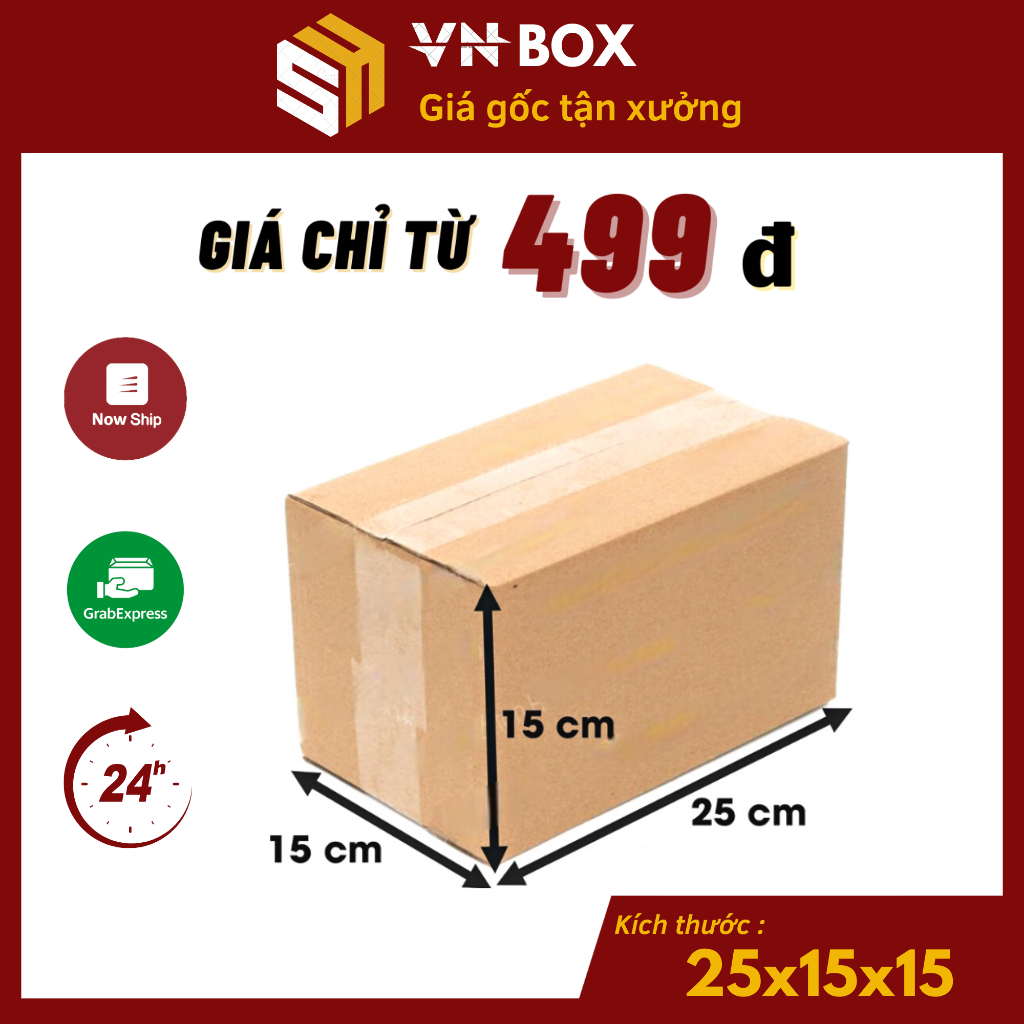 25x15x15 Combo 10 hộp carton đóng hàng, hộp giấy gói hàng giá rẻ - VN BOX