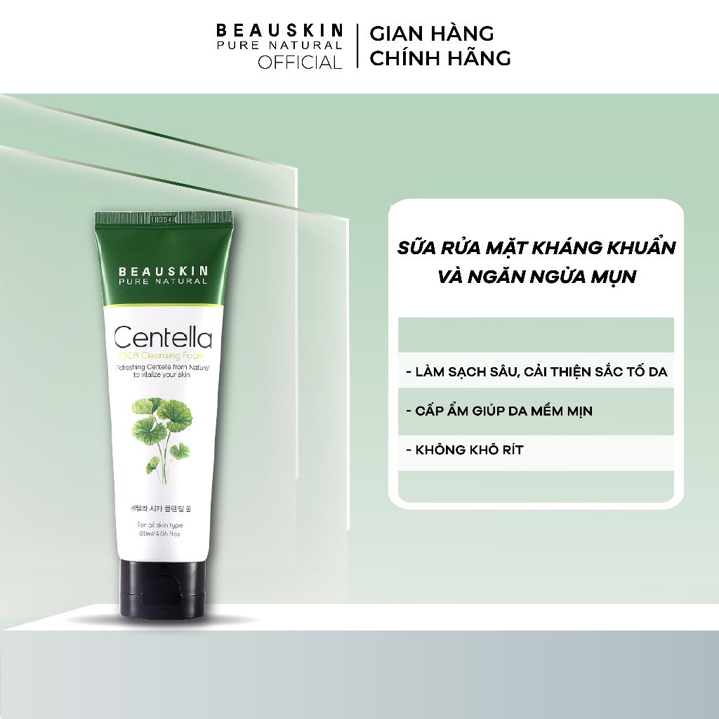 Sữa Rửa Mặt Tạo Bọt Chiết Xuất Rau Má BEAUSKIN Centella Cica Cleasing Foam Sạch Sâu, Dưỡng Ẩm Mềm Mịn Dung Tích 120ml