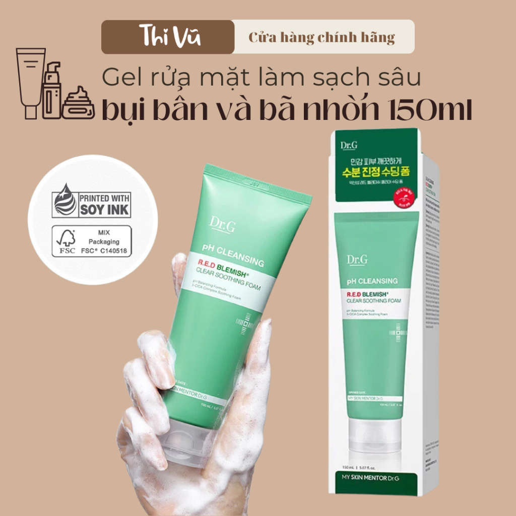 Sữa Rửa Mặt Cho Da Dầu Mụn Dr.G pH Cleansing R.E.D Blemish Clear Soothing Foam 150ml - Thi Vũ