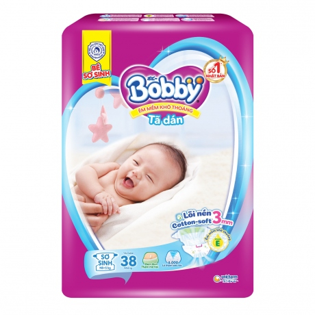 Tã dán sơ sinh Bobby lõi nén cotton-soft 3mm êm mềm khô thoáng XS 38