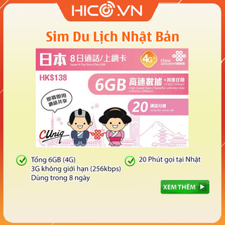 Sim du lịch nhật bản, sim data du lịch dùng 8 ngày không giới hạn dung lượng data, tặng 20 phút gọi tại nhật