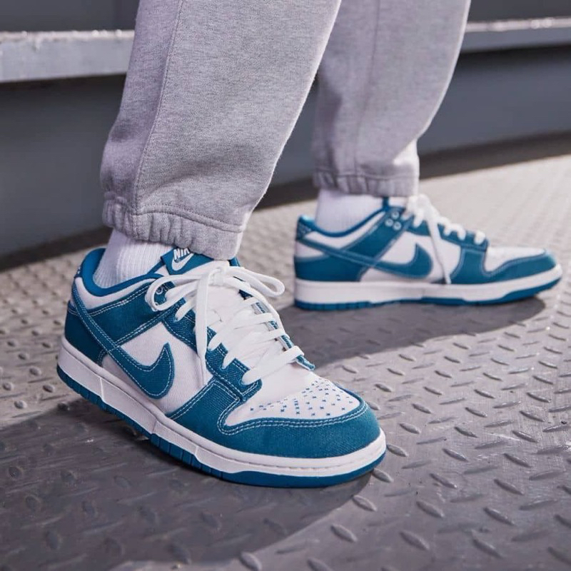 Giày Thể Thao Vải Bò Dunk Low Industrial Blue Sashiko Màu Trắng Phối Xanh