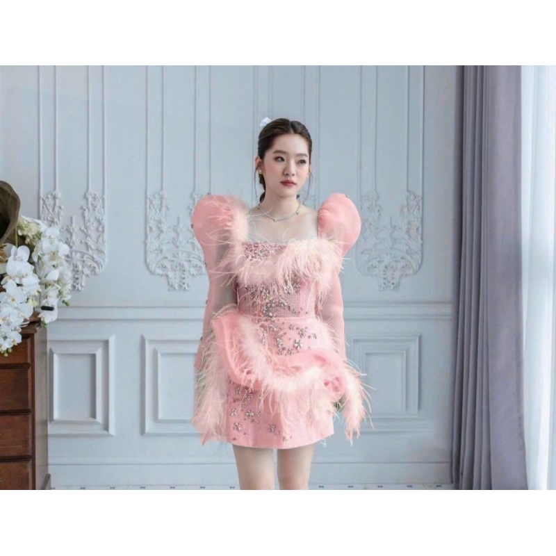ĐẦM TAY PHỒNG LÔNG VŨ ĐÍNH ĐÁ