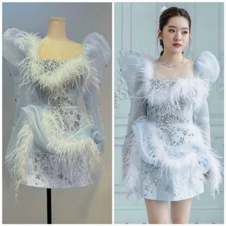 ĐẦM TAY PHỒNG LÔNG VŨ ĐÍNH ĐÁ