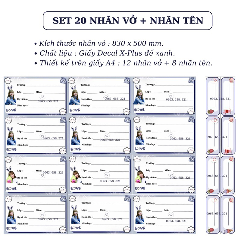Set 20 nhãn vở 8.3x5.0cm kèm nhãn tên Lisa - BLACKPINK