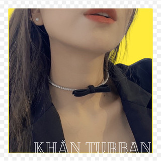 Choker đính đá thắt nơ - Vòng cổ đính đá thắt nơ đen