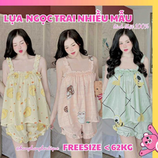 Bộ đồ ngủ 2 dây nhún dễ thương quần đùi, đồ ngủ lụa mịn mướt, set đồ bộ nữ mặc nhà giá rẻ, đồ ngủ nữ cute hot trend mới