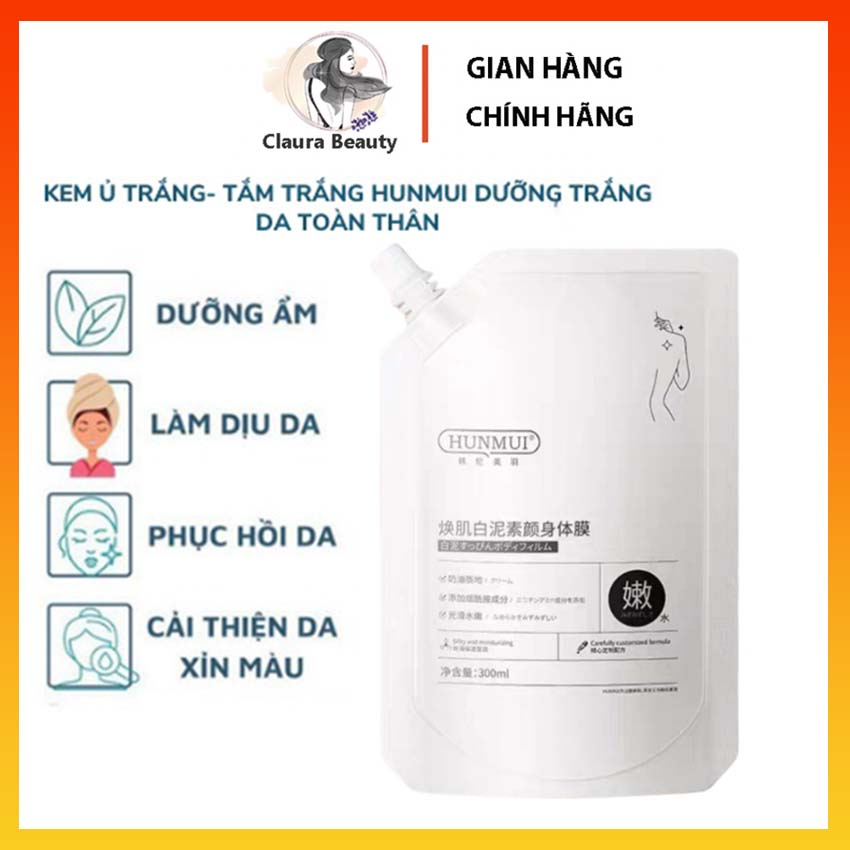 Mặt Nạ Ủ Trắng Da Hunmui 300Ml, Tắm Trắng Body Kem Ủ Trắng Toàn Thân Giữ Ẩm Claura Beauty