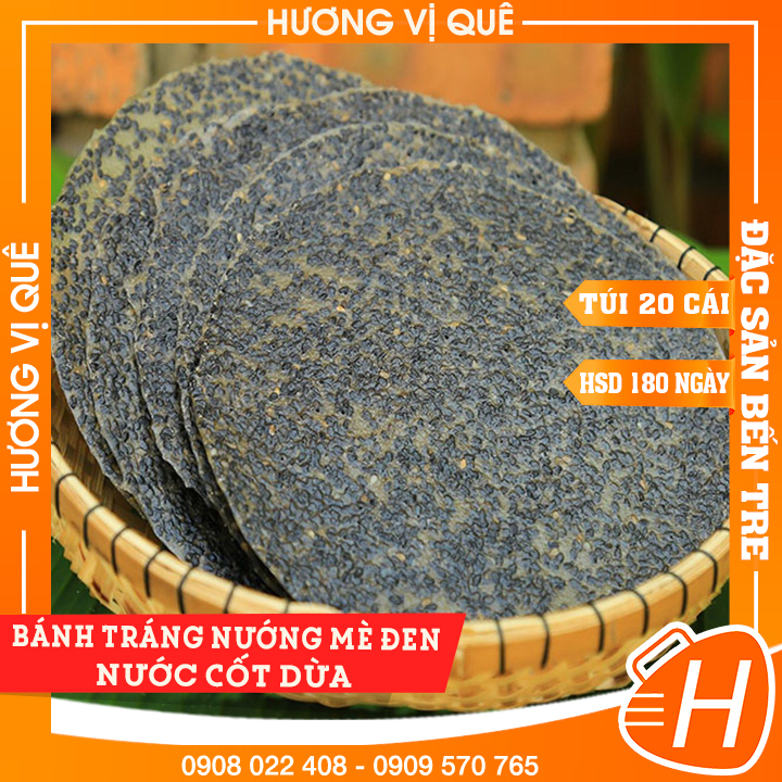 Bánh Tráng Nướng Mè Đen Nước Cốt Dừa Bến Tre - Túi 20 Cái - Đặc Sản Bến Tre