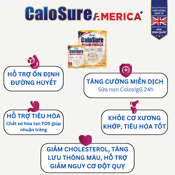 Sữa bột Calosure America+ 400g (Tiểu đường) bảo vệ cơ xương khớp, tim mạch, chống đột quỵ, tăng miễn dịch - VitaDairy