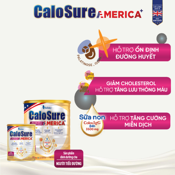 [TẶNG LY KHUẤY TỰ ĐỘNG] Calosure America+ 800g (Tiểu đường) bảo vệ cơ xương khớp, tim mạch, chống đột quỵ - VitaDairy